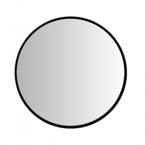 Oglindă de perete, cadru rotund din lemn, culoare neagră, 40 cm