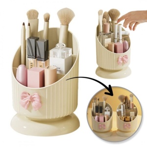 Organizator pentru pensule, crem cu fundiță roz, 15,8 x 11 cm, Ecarla