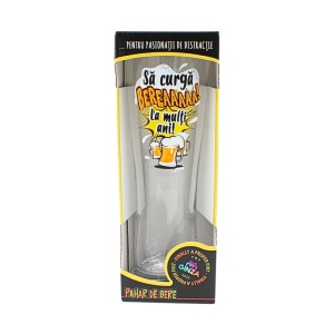 Pahar bere, 500 ml, mesaj funny “Să curgă BEREAAAA! La mulți ani!”