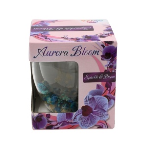 Pahar cu inserție de flori uscate, floarea miresei alb și albastru, pereți dubli, sticlă borosilicată, 250 ml, Aurora Bloom