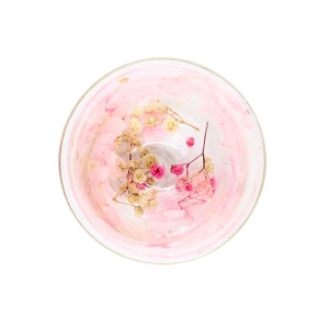Pahar cu inserție de flori uscate, floarea miresei și hortensie, roz și alb, pereți dubli, sticlă borosilicată, 200 ml, Aurora Bloom