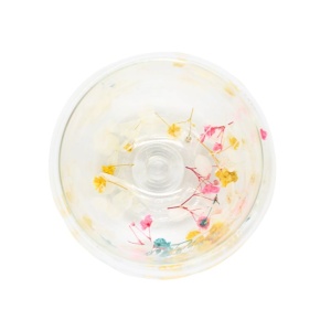 Pahar cu inserție de flori uscate, hortensii și floarea miresei, alb si galben, pereți dubli, sticlă borosilicată, 250 ml, Aurora Bloom