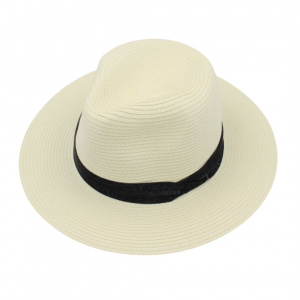 Pălărie de plajă bărbați Aristo, crem (natur), stil fedora, cu bandă neagră, ușoară și respirabilă, protecție solară, diametru 33 cm
