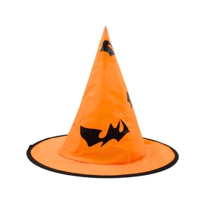 Pălărie de vrăjitoare, pentru Halloween, cu lilieci, culoarea portocaliu