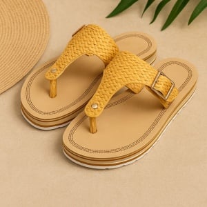 Papuci de Damă Perletti – Wedge Flip-Flop 4cm, cu platformă și textură împletită