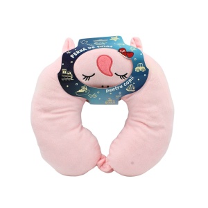 Pernă de călătorie, pentru copii, culoare roz, model unicorn