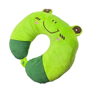 Pernă de călătorie, pentru copii, culoare verde, model broscuță, 31x29x8 cm