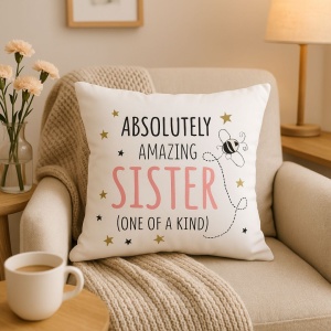 Perna decorativă Nekupto - "Absolutely Amazing Sister", 30x30 cm, bumbac