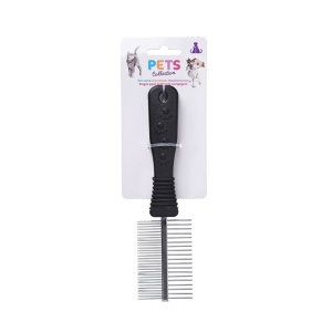 Pieptene dublu pentru câini și pisici, cu dinți din fier, colecția Pets, 19x5 cm, negru