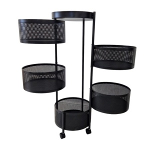 Raft rotativ, pe 5 niveluri, cu coșuri metalice și roți, 33 x 90,5 cm, negru mat, SZ33, eCarla