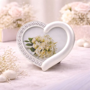 Ramă Foto AZAY Tip Inimă cu Cristale, 10x8 cm, Decor Romantic, Cadou Cuplu, Nuntă, Aniversare, Cutie Cadou Inclusă