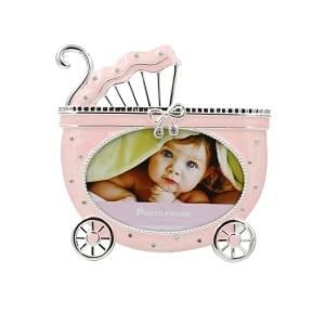 Ramă Foto Copii AZAY Tip Cărucior Bebe, Roz, 13x9 cm, Decor Cameră Fetiță, Cadou Nou-Născut, Cutie Cadou Premium Inclusă
