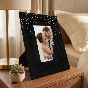 Ramă Foto Elegantă 18x23 cm – Catifea, Negru cu Cristale