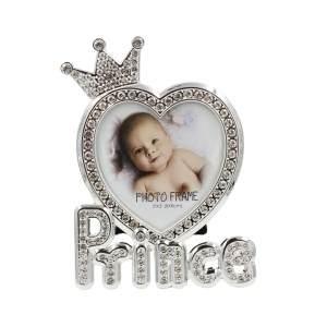 Ramă Foto Prince AZAY cu Coroană și Cristale, 5x5 cm, Ramă Foto Bebeluși, Cadou Botez / Nou-Născut, Cutie Cadou Inclusă