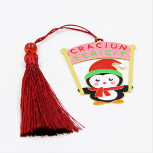 Semn de carte - Pinguin cu pancartă „Crăciun Fericit” - Img 2