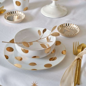 Set 2 boluri, din porțelan, Pip Studio, Dot Delight White-Gold, 15 cm, colecția Dot Delight