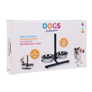 Set 2 boluri, pentru câini, cu suport, reglabil în înălțime, 1.8 L, argintiu, Dogs Collection
