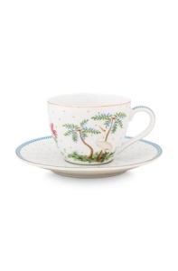 Set 2 căni cu farfurioare, din porțelan, Pip Studio, 120ml, colecția Jolie White