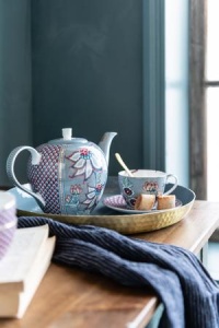 Set 2 căni cu farfurioare, din porțelan, Pip Studio, 280ml, colecția Flower Festival, Light Blue