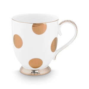 Set 2 căni din porțelan, Pip Studio, Dot Delight White-Gold, 350ml, colecția Dot Delight