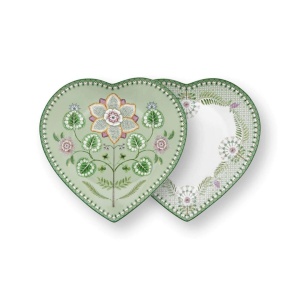 Set 2 farfurii, formă de inimă, Pip Studio, Light Green, 21.5 cm, colecția Lily & Lotus