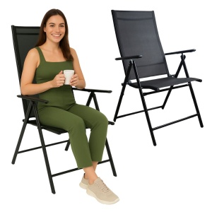 Set 2 scaune pliabile pentru gradină sau terasă, Jumi, structură metalică, design ergonomic, negru