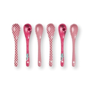 Set 6 lingurițe, din porțelan, Pip Studio, Dark Pink, 13 cm, colecția Flower Festival