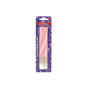 Set 6 lumânări pentru tort, Celebright, alb-roz, bază aurie, 15 cm
