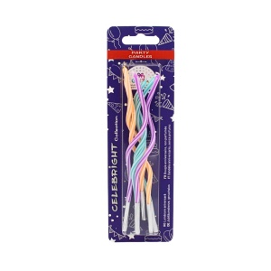 Set 6 lumânări pentru tort, curbate, verde, portocaliu și mov, Celebright, 14 cm