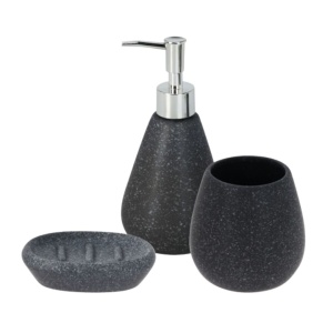 Set accesorii de baie 3 piese, din ceramică, culoare negru, design modern