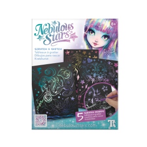 Set creativ Scratch & Sketch, planșe de răzuit, șabloane și unelte incluse, Nebulous Stars, Isadora, 8+