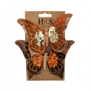 Set fluturi decorativi maro-portocaliu cu clips