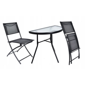 Set mobilier de grădină 3 piese Jumi – masă semicirculară cu blat din sticlă și 2 scaune pliabile