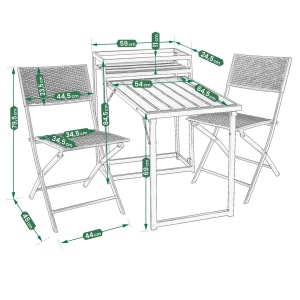 Set mobilier de terasă pliabil, Jumi, negru, 2 scaune și masă cu suport pentru flori