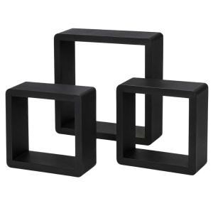 Set 3 rafturi decorative din lemn, H&S Collection, negre, 23/25,8/28,5
