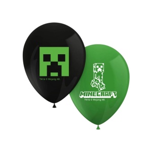 Set 8 baloane, din latex, model Minecraft, verde și negru cu creeper, baloane party premium