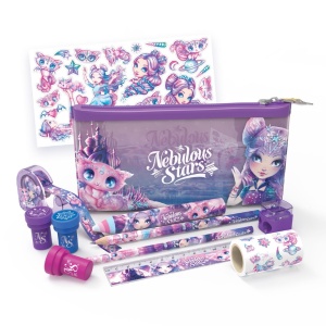 Set papetărie Nebulous Stars – 216 piese, kit creativ fete 7 ani, cu jurnal secret, stickere, accesorii și rechizite