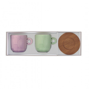 Set porțelan 2 căni 250ml și farfurii acacia roz/verzuliu - Img 2