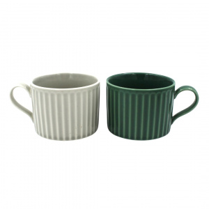 Set porțelan 2 căni 250ml și farfurii lemn acacia verde/gri - Img 7