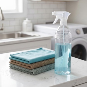 Set Ultra Clean recipient cu pulverizator și 3 lavete din microfibră, 30X30cm, 750 ml