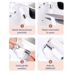 Șireturi elastice, cu sistem NO TOUCH, cu capsulă metalică, Ecarla, albe