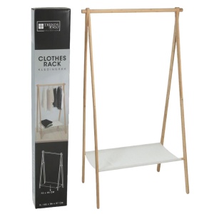Suport pentru haine din bambus cu polița textilă, 155x86x57 cm
