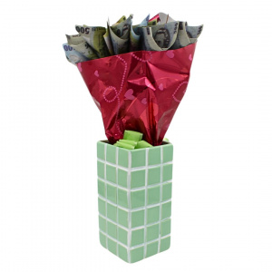 Vază ceramică model pătrățele 20x10.5 cm verzui