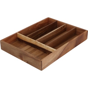 Wooden cutlery organizer 35 x 26 x 5 cm – kitchen drawer tray, 5 compartments