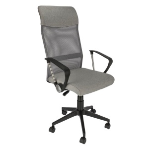 Scaun de birou ergonomic ZOOM, pivotant, cu brațe, mesh respirabil și șezut tapițat, reglabil pe înălțime, gri deschis/negru
