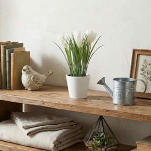 Artificial plant with decorative crocuses, 21 cm, in a white pot – modern interior decor