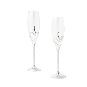 Set pahare șampanie AZAY “Mr & Mrs” cu cristale, 26.5 cm, pahare flute elegante pentru nuntă, cadou premium cu cutie și tissue paper