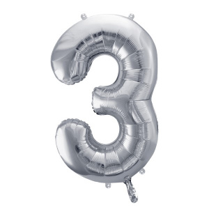 Balon cifra 3, argintiu, 35 cm