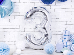 Balon cifra 3, argintiu, 35 cm