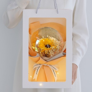 Buchet cu flori parfumate din săpun, cu lumini LED în sferă, cadou în cutie elegantă, 3 moduri Iluminare, 30 cm, BUK14ZO